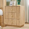 SinCiDo Fluted Nightstand with Charging Station, 21.65" Wide Modern Wood Bedside Table w/3 Storage Drawers for Bedroom, Living Room - 3 of 4