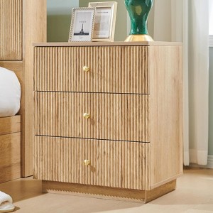SinCiDo Fluted Nightstand with Charging Station, 21.65" Wide Modern Wood Bedside Table w/3 Storage Drawers for Bedroom, Living Room - 1 of 4