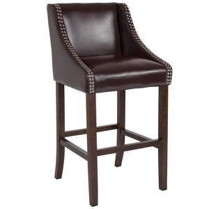 Emma and Oliver 30"H Transitional Upholstered Walnut Barstool with Accent Nails - 1 of 4
