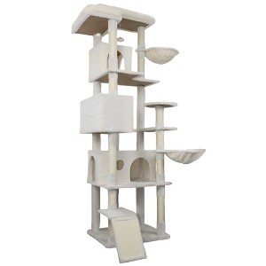 Gulches Beige 84 in Large Cat Tree Tower Big Cats Multi Level Condo Sisal Scratching Posts Hammock Top Platform Sturdy Stable 3 Cats Furniture Beige - 1 of 4