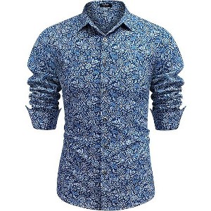 COOFANDY Men's Paisley Cotton Long Sleeve Shirt Floral Print Casual Retro Button Down Shirt S-XXL - 1 of 4