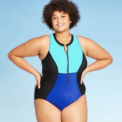 plus size zip front swimsuit