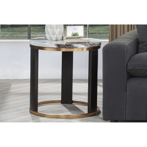 24" Round Faux Marble End Table with Metal Frame and Decorative Legs, Contemporary Accent Piece for Living Room or Bedroom - 1 of 4
