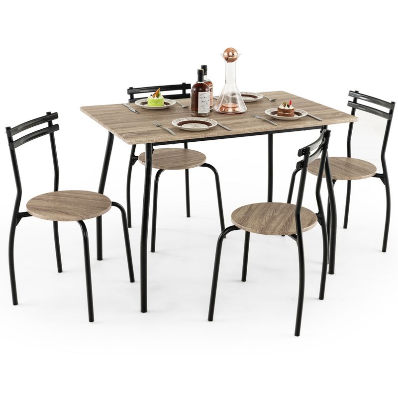 Costway 5PCS Dining Table Set 4 Chairs Wood & Metal Frame Space-saving Kitchen Furniture, 4 of 11