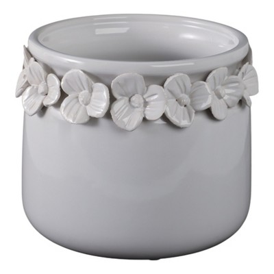 Decorative Flower Pot for Home Decor - Ceramic Indoor or Outdoor Planter with Sculpted Floral Rim - Perfect for Garden, Patio, or Room Decor
