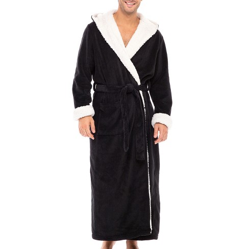 Men's Warm Winter Plush Hooded Bathrobe, Full Length Fleece Robe