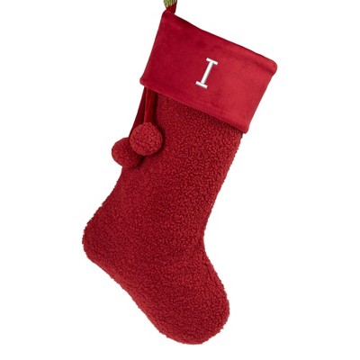 Personalization Mall Cozy Burgundy Shearling Embroidered Initial Christmas Stocking