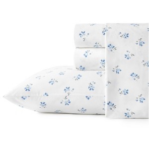 Full Printed Pattern Percale Cotton Sheet Set Blue Floral - Stone Cottage