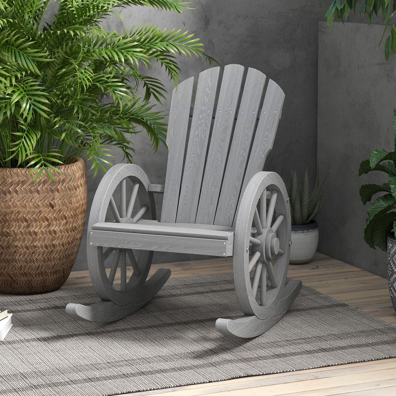 Outsunny Adirondack Rocking Chair with Slatted Design and Oversize Back for Porch, Poolside, or Garden Lounging, Gray, 2 of 7