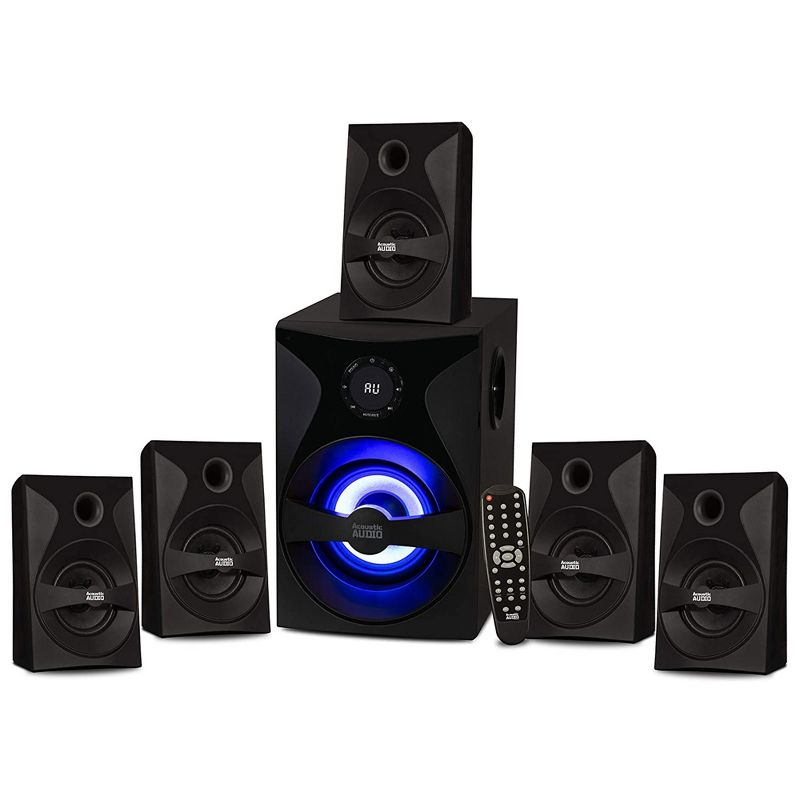 Acoustic Audio by Goldwood AA5400 Surround Sound System Set Home Theater w/Subwoofer, 5 Wired Satellite Speakers, LED Display, & Remote Control, Black, 1 of 7