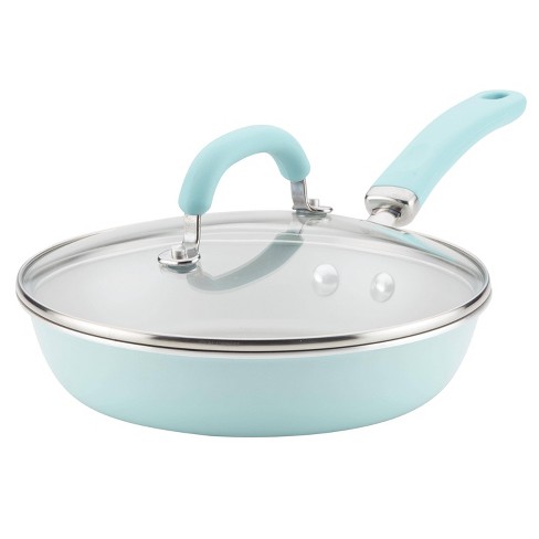 Rachael Ray Create Delicious 9.5 Aluminum Nonstick Deep Skillet with Lid  Light Blue