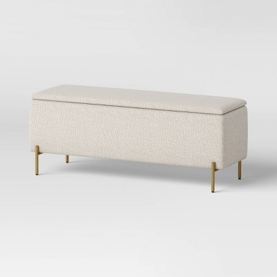 Image of Ivy Upholstered Storage Bench with Brass Legs Cream Boucle - Threshold™: Bedroom Seating & Hidden Compartment