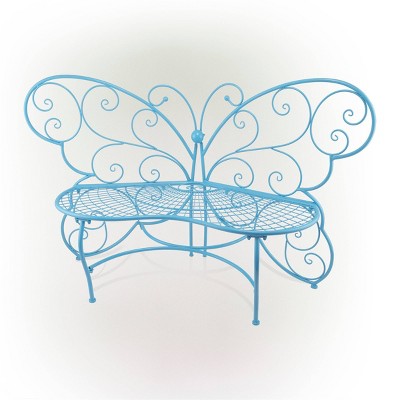 Charming Blue Metal Butterfly Garden Bench for Two