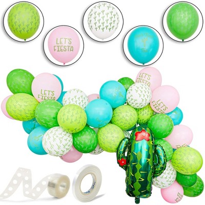Blue Panda 50-Pack Let's Fiesta! Cactus Latex Balloons 12" for Mexican Fiesta, Cinco de Mayo, Summer Hawaii Theme Party Decorations, Ribbon Included