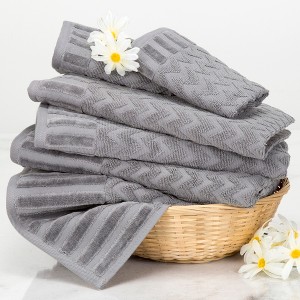 Hastings Home Chevron Pattern Decorative Cotton Bath Towel Set - 6-pc, Silver - 1 of 4