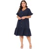 Agnes Orinda Women's Plus Size V-neck Short Sleeves Ruffle Hem with Belt Button Down Midi Dress - 3 of 4