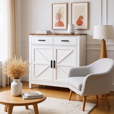 Homy Casa Farmhouse Storage Cabinet with Drawers and Doors for Entryway or Living Room