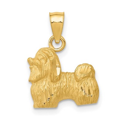 Black Bow Jewelry 14k Yellow Gold Small Satin and Diamond Cut Shih Tzu Pendant