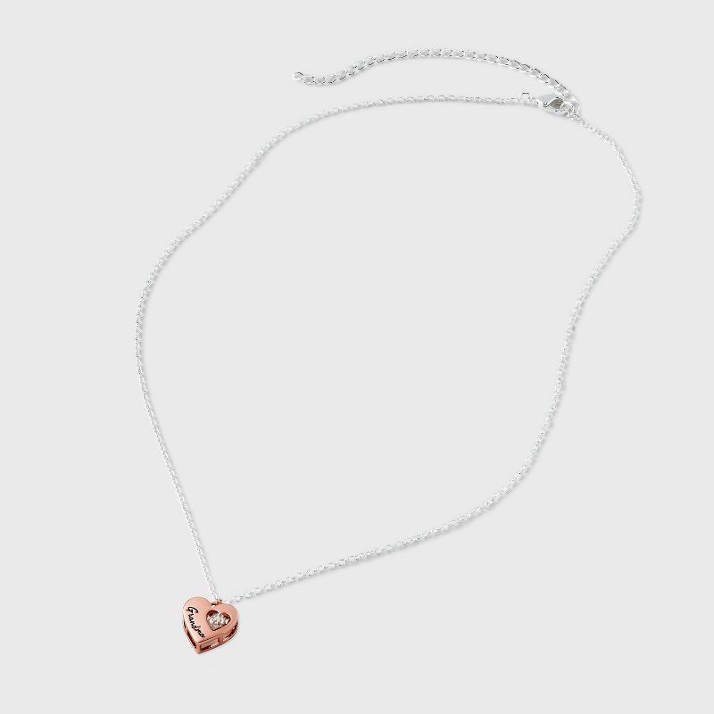 Silver Plated Two Tone &#34;Grandma&#34; Heart with Dancing Cubic Zirconia Pendant Necklace - Silver/Rose Gold, 3 of 5