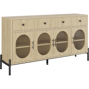 62" Large Buffet Cabinet with Storage, Sideboard with 3 Drawers and 4 Fluted Glass Doors, Coffee Bar Cabinet for Home, Kitchen, and Dining Room Use - 1 of 4