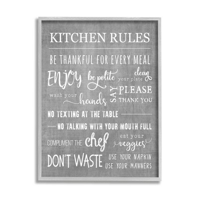 Stupell Industries Kitchen Rules Rustic Grey List Framed Giclee