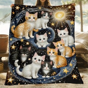 Lomsoe Glowing Cat Flannel Blanket - All Seasons Soft and Warm Throw Blanket Christmas Blanket for Napping, Camping, Travel, Office, Home Decor - 1 of 4