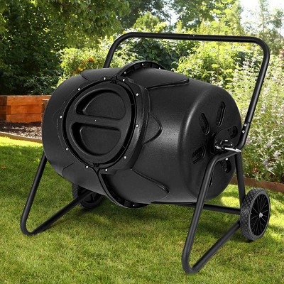 Costway 50 Gallon Wheeled Compost Tumbler Garden Waste Bin Grass Trash Barrel Fertilizer