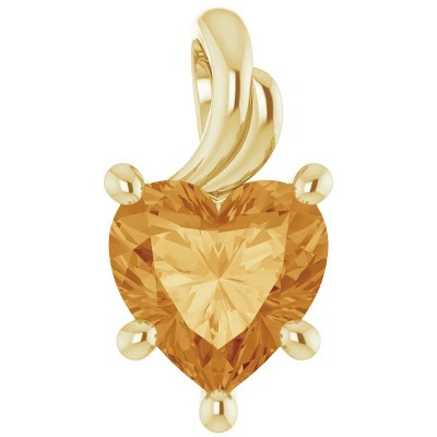 Pompeii3 7mm Citrine Women's Heart Pendant in 14k Gold Necklace 5mm Tall
