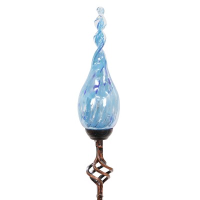 30" Pearlized Glass Solar Flame Stake Light Blue - Exhart