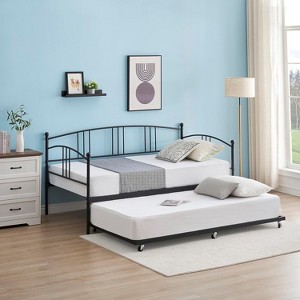 Twin Day Bed with Trundle Bed, Metal Daybed and Twin Trundle Bed with Steel Slat Support Sofa Bed for Kids Teens Adults, Living Room, Guest Room - 1 of 4