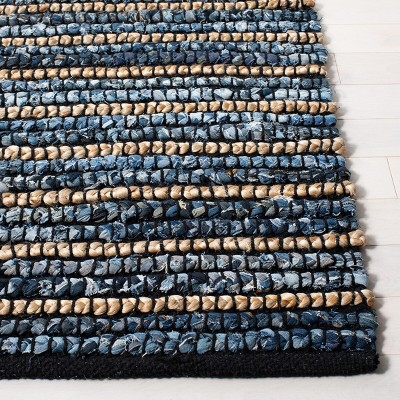 Handwoven Blue and Natural Cotton Striped Accent Rug 2' x 3'