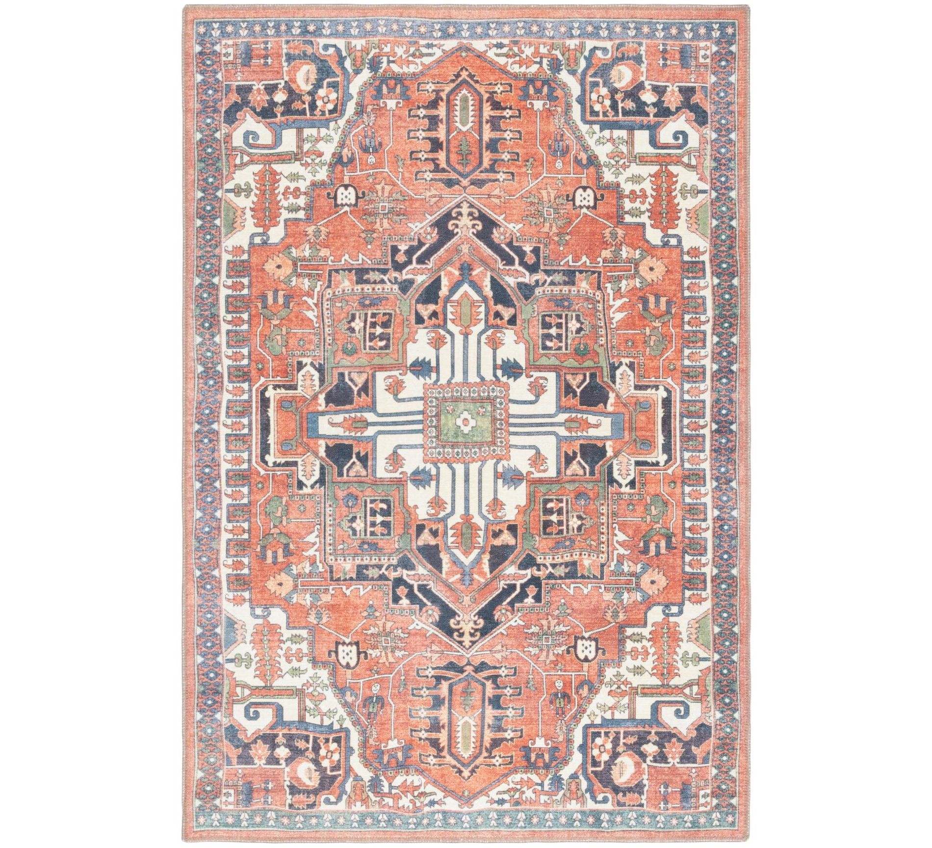Serapi SEP812 Machine Washable Power Loomed Indoor Accent Rug - Rust/Navy - 4'x6' - Safavieh