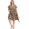 Agnes Orinda Women's Plus Size Floral Printed V neck Empire Waist Flared Casual Midi Dresses - 3 of 4