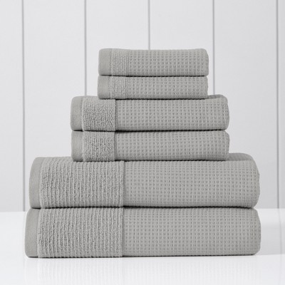 Oyster Gray Cotton Waffle-Rib 6-Piece Towel Set