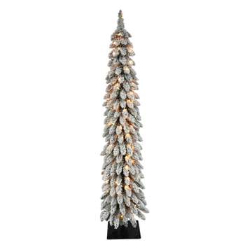 5ft Puleo Pre-Lit Flocked Slim Alpine Artificial Christmas Tree Clear Lights