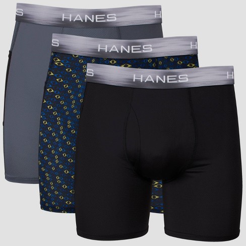 Hanes Premium Men's Xtemp Boxer Briefs With Pocket 3pk - Gray/blue/black :  Target