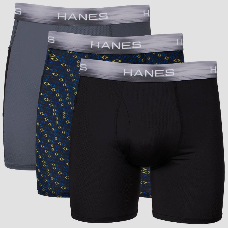 Hanes Premium Men's Xtemp Boxer Briefs with pocket 3pk - Gray/Blue/Black, 1 of 4