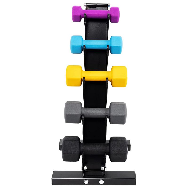BalanceFrom Fitness 5 Pair Neoprene Coated 3, 5, 8, 10 and 12 Pound Dumbbell Weight Set for Various Strength Training Workouts with Storage Rack Stand, 3 of 7