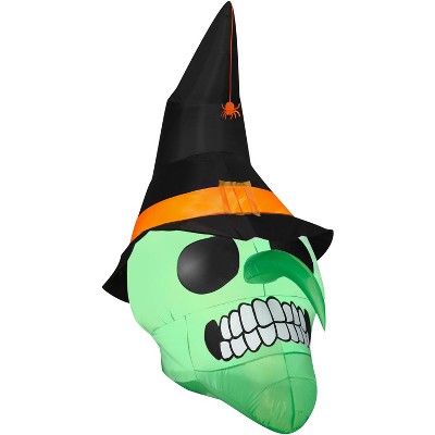 Gemmy Airblown Inflatable Green Witch Skull OPP, 6 ft Tall, Multicolored