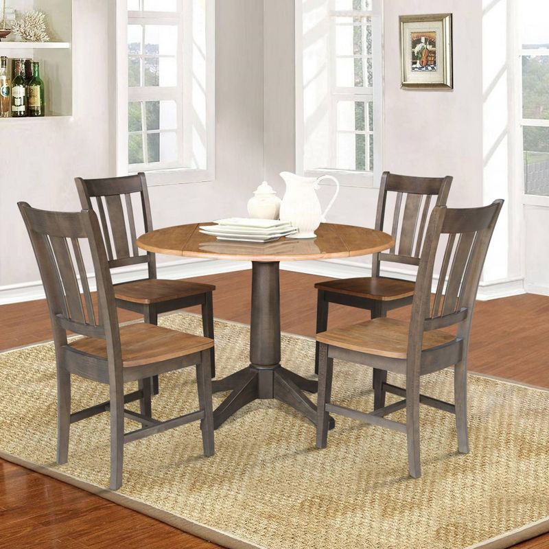 42&#34; Round Dual Drop Leaf Dining Table with 4 Splat Back Chairs Hickory/Washed Coal - International Concepts, 2 of 11