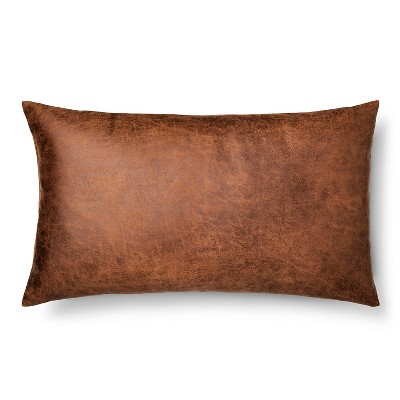 Brown Throw Pillow Faux Leather Oversized Oblong Threshold