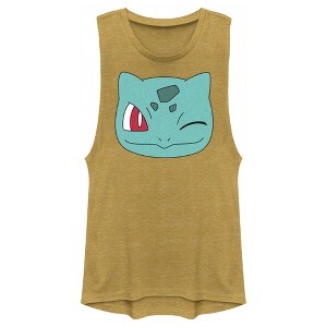 Juniors Womens Pokemon Bulbasaur Wink Face Festival Muscle Tee - 1 of 4
