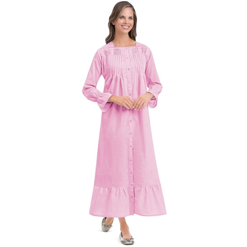 Collections Etc Elegant, Lightweight Lace Trim & Pintuck Cotton Robe, 1 of 5