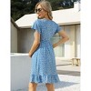 Womens Maternity Dress Ruffled Shirred Dress Floral Sundress with Flutter Cap Sleeve V Neck Flowy Midi Dress Flowy Gathered Hem Dress - 4 of 4