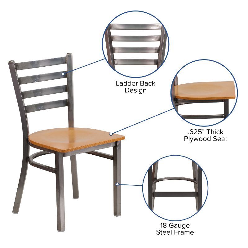 Flash Furniture Clear Coated Ladder Back Metal Restaurant Chair, 4 of 12