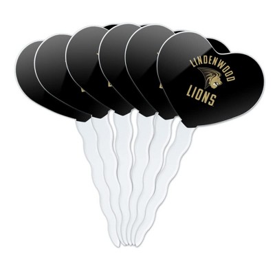 Lindenwood University Lions Logo Heart Love Cupcake Picks Toppers Decoration Set of 6