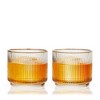 Viski Meridian Crystal Lowball Tumblers, Art Deco Whiskey Glasses, Crystal Scotch Glasses, Old Fashioned Glasses, Ribbed Glassware 12oz Set of 2 - 4 of 4