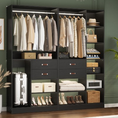 Aheaplus Set of 2 Freestanding Closet Organizer with Hanging Rods, 79''W Closet Organization with Drawers and Shelves
