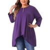 Agnes Orinda Women's Plus Size 3/4 Sleeve Buttons Crew Neck High Low Tunic Tee Shirts - 2 of 4