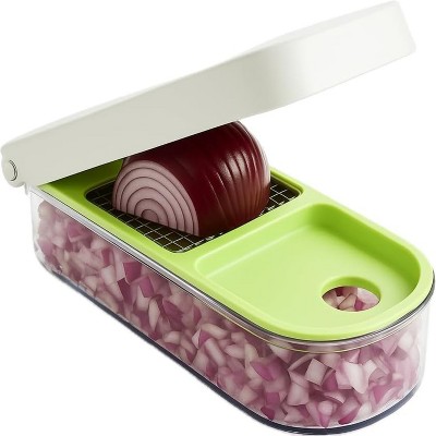 Attop Vegetable and fruit chopper with 2 cup holders, stainless steel blades, dishwasher safe